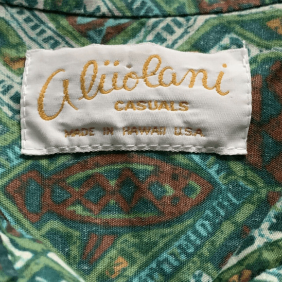 Aluolani Casuals  Hawaiian Shirt Large Green Brown Short Sleeve Made in USA - Picture 6 of 6